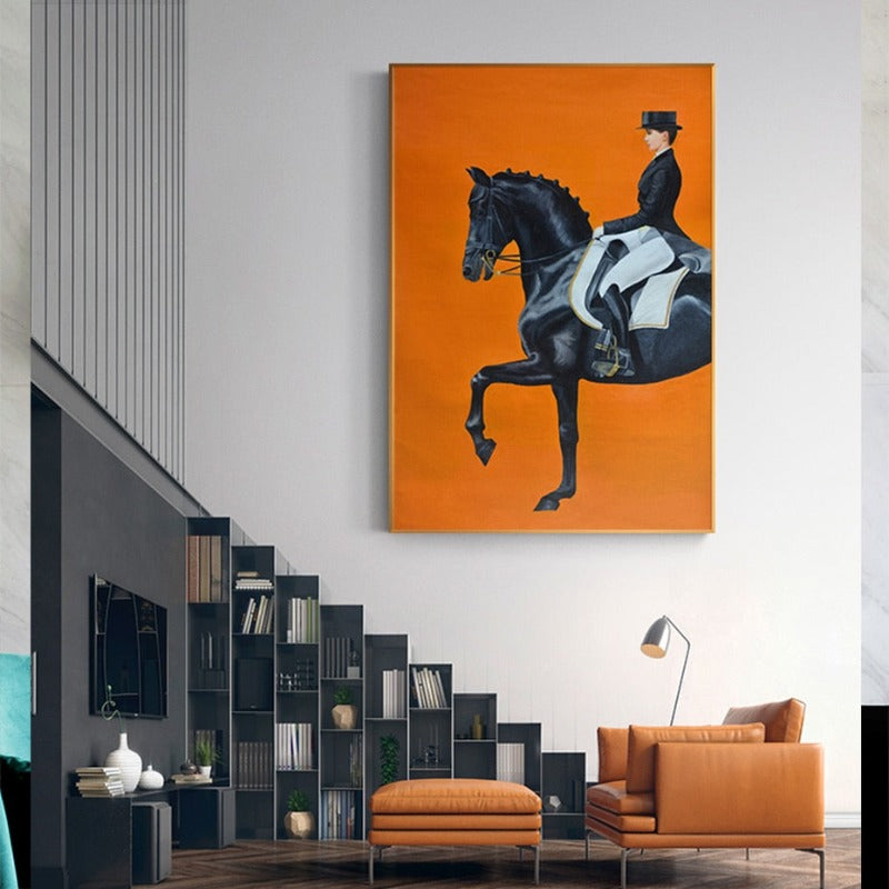 Modern Orange Horse Riding Pictures - Canvas Wall Art Painting-Original Wall Arts