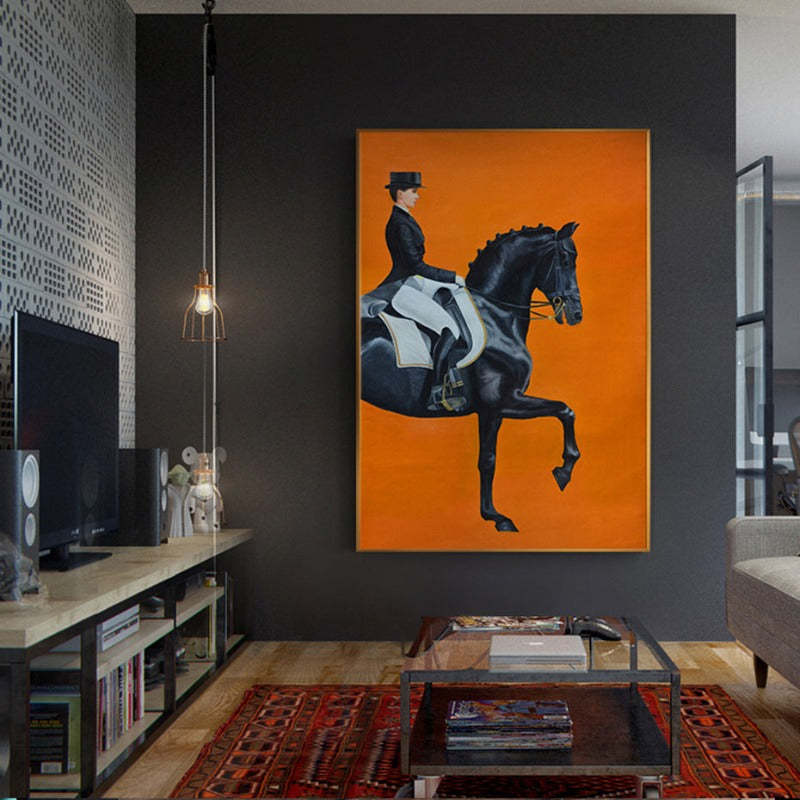 Modern Orange Horse Riding Pictures - Canvas Wall Art Painting-Original Wall Arts