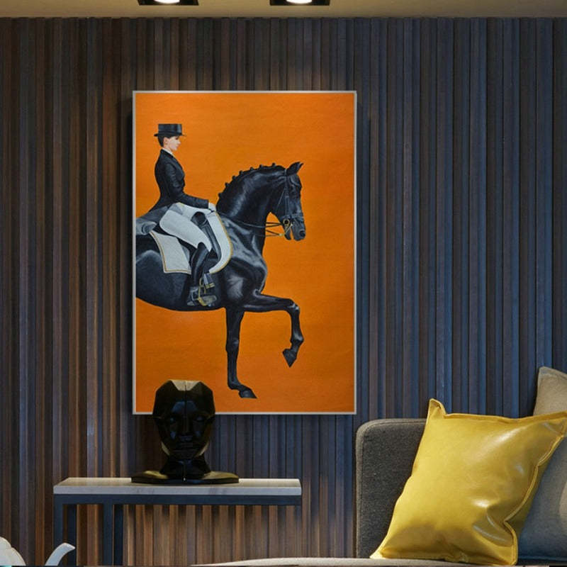 Modern Orange Horse Riding Pictures - Canvas Wall Art Painting-Original Wall Arts