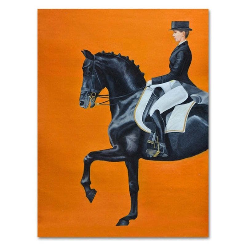 Modern Orange Horse Riding Pictures - Canvas Wall Art Painting-Original Wall Arts