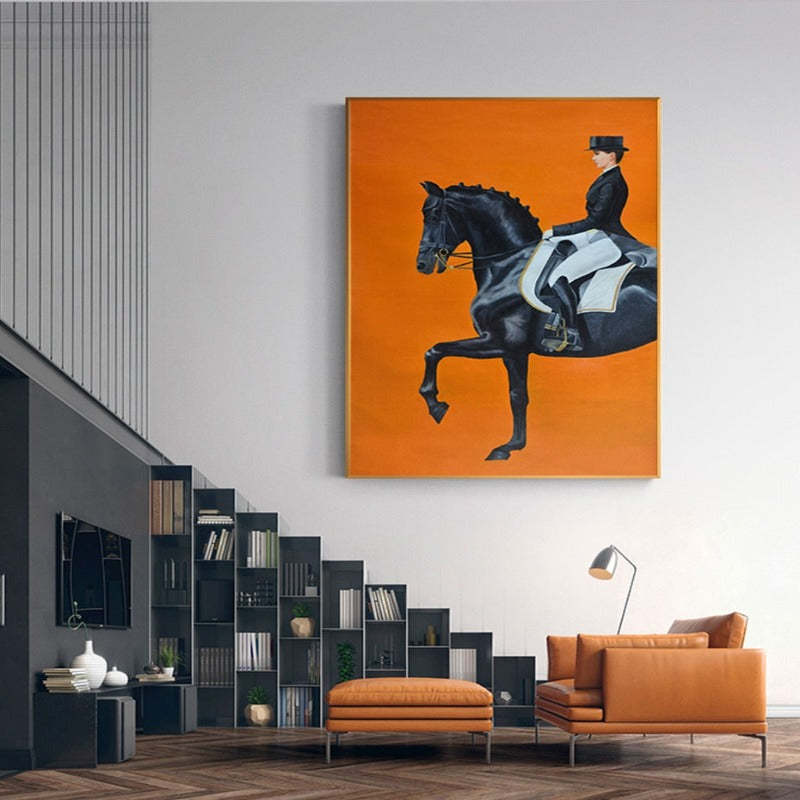 Modern Orange Horse Riding Pictures - Canvas Wall Art Painting-Original Wall Arts