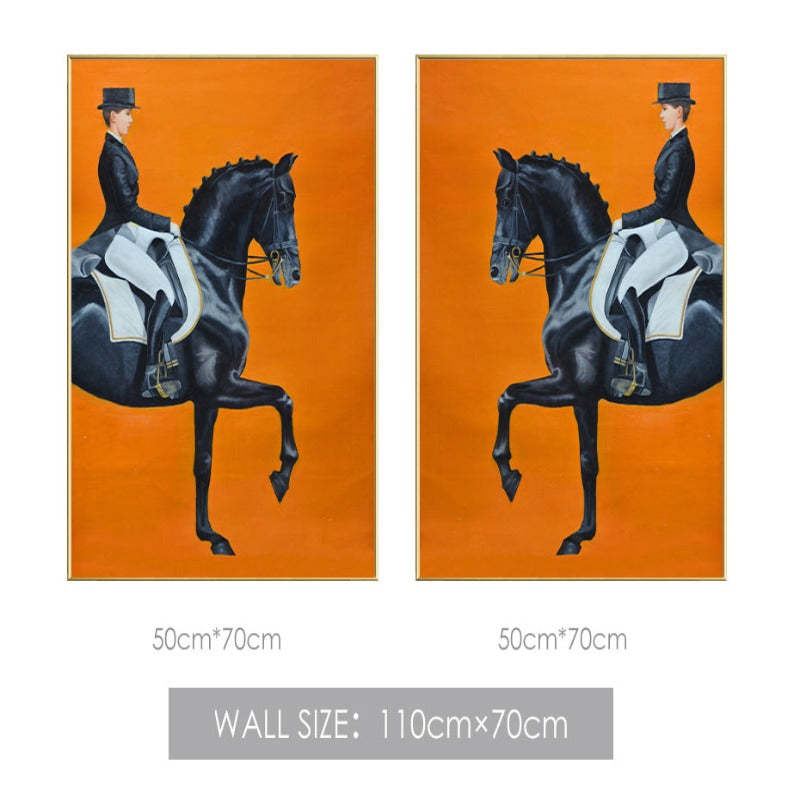 Modern Orange Horse Riding Pictures - Canvas Wall Art Painting-Original Wall Arts