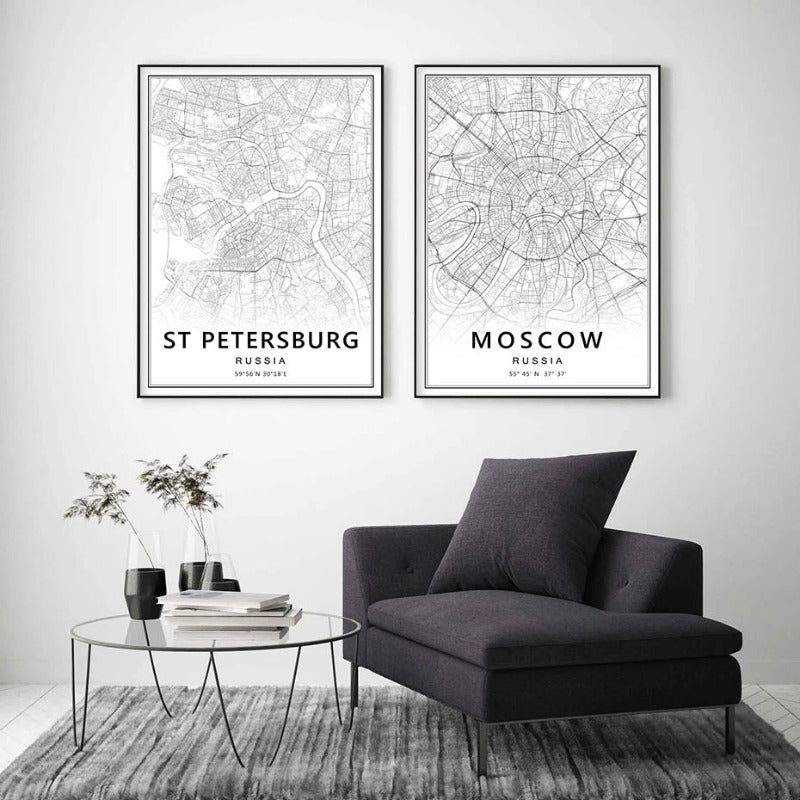 Moscow St Petersburg City Map Russia  - Canvas Wall Art Painting-Original Wall Arts