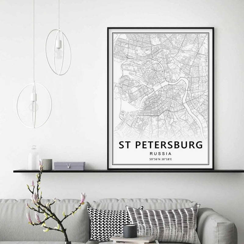 Moscow St Petersburg City Map Russia  - Canvas Wall Art Painting-Original Wall Arts