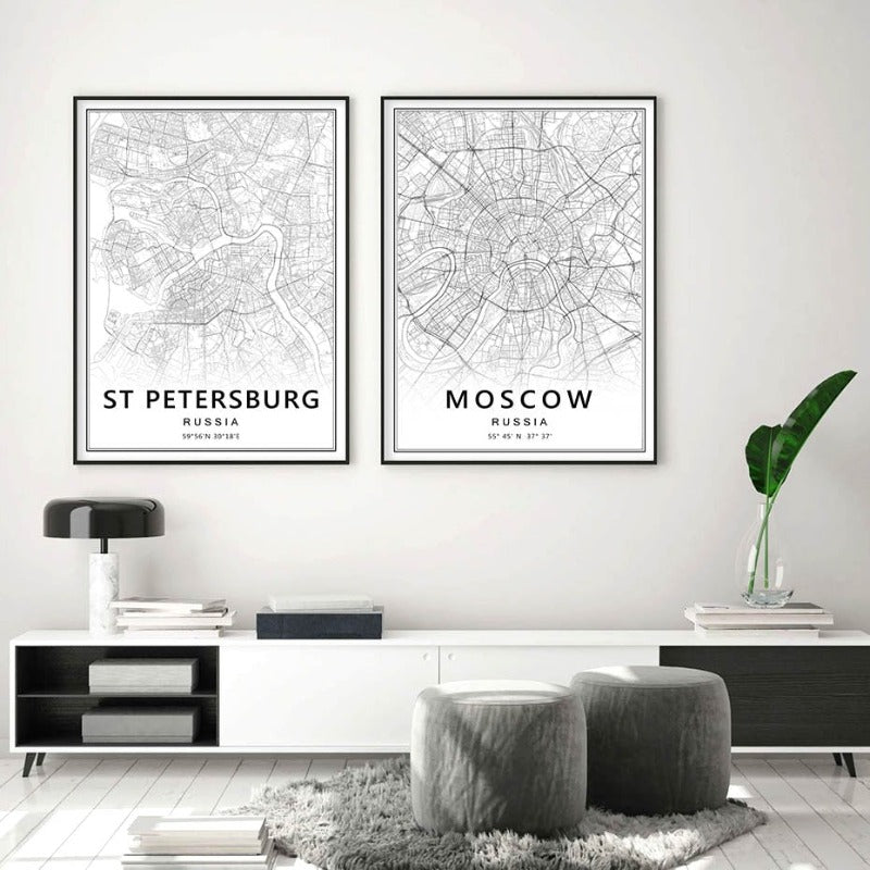 Moscow St Petersburg City Map Russia  - Canvas Wall Art Painting-Original Wall Arts