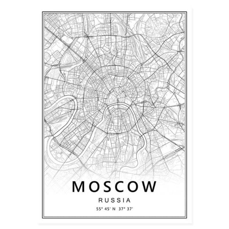 Moscow St Petersburg City Map Russia  - Canvas Wall Art Painting-Original Wall Arts