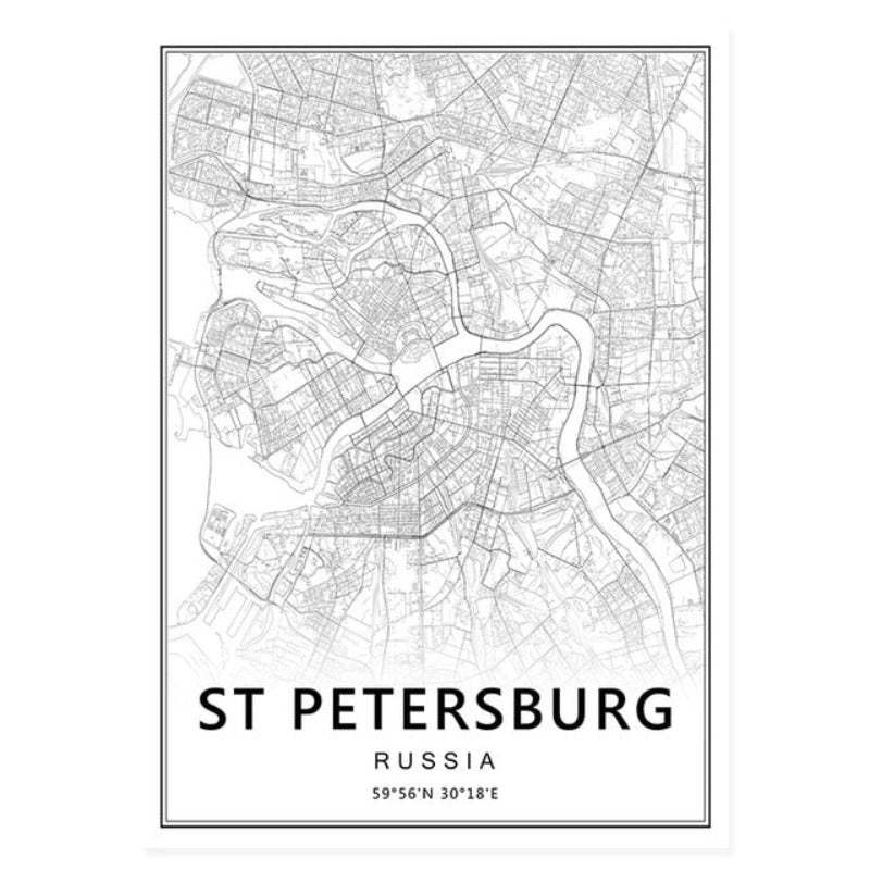 Moscow St Petersburg City Map Russia  - Canvas Wall Art Painting-Original Wall Arts