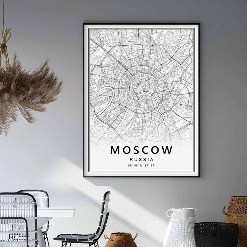 Moscow St Petersburg City Map Russia  - Canvas Wall Art Painting-Original Wall Arts