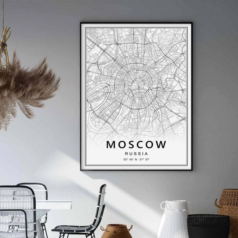 Moscow St Petersburg City Map Russia  - Canvas Wall Art Painting-Original Wall Arts