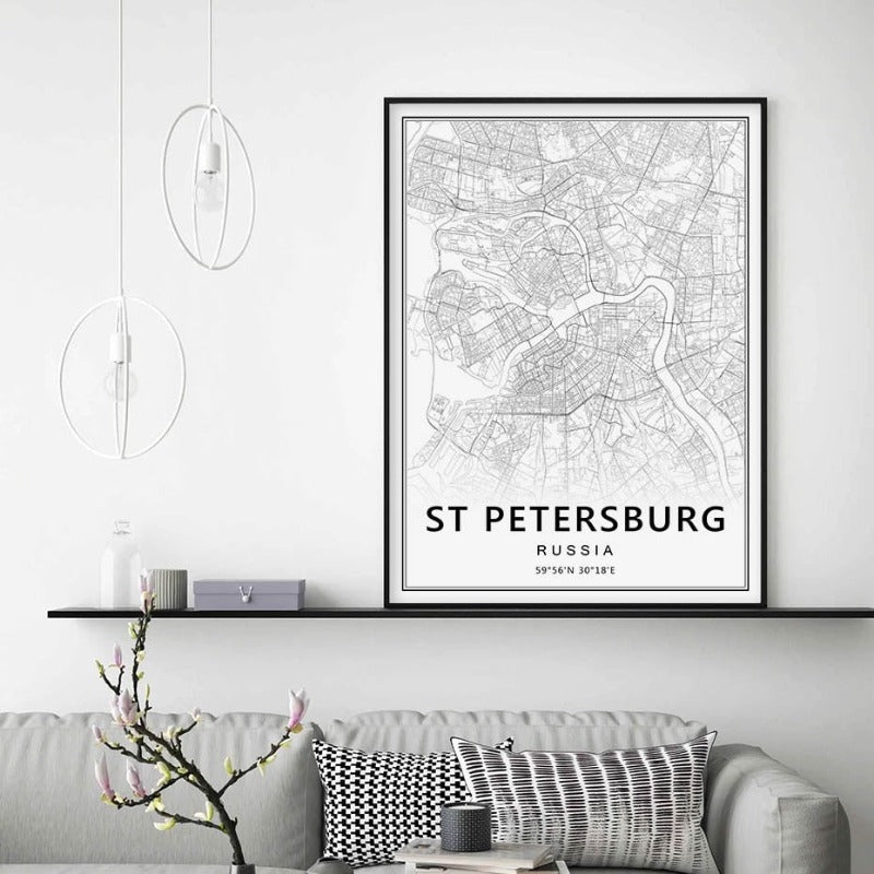 Moscow St Petersburg City Map Russia  - Canvas Wall Art Painting-Original Wall Arts