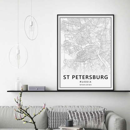 Moscow St Petersburg City Map Russia  - Canvas Wall Art Painting-Original Wall Arts