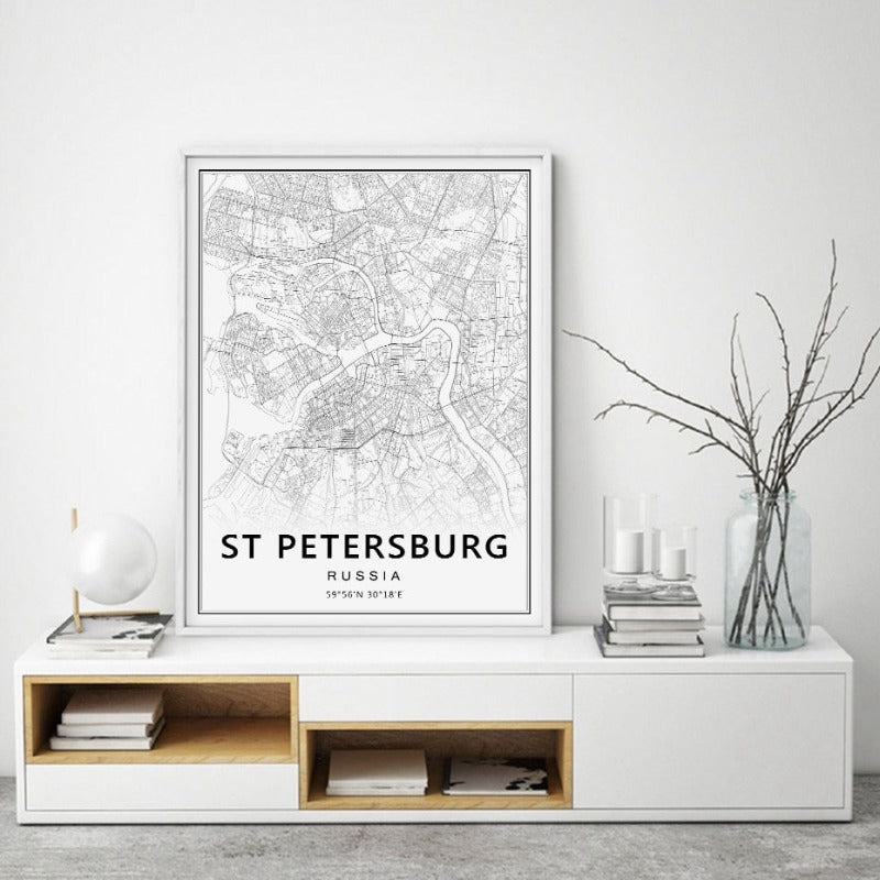 Moscow St Petersburg City Map Russia  - Canvas Wall Art Painting-Original Wall Arts