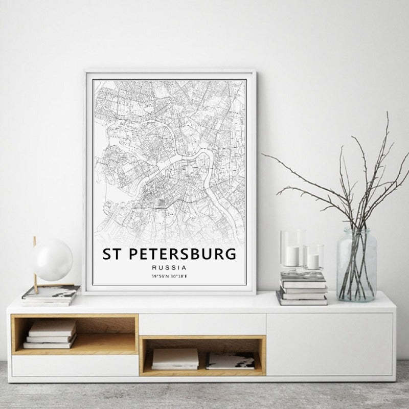 Moscow St Petersburg City Map Russia  - Canvas Wall Art Painting-Original Wall Arts