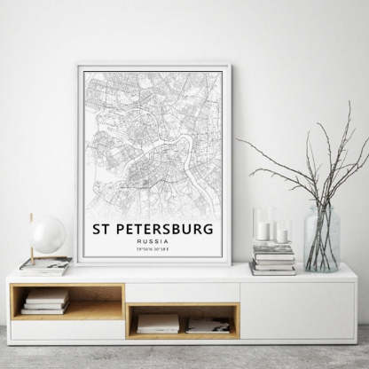 Moscow St Petersburg City Map Russia  - Canvas Wall Art Painting-Original Wall Arts