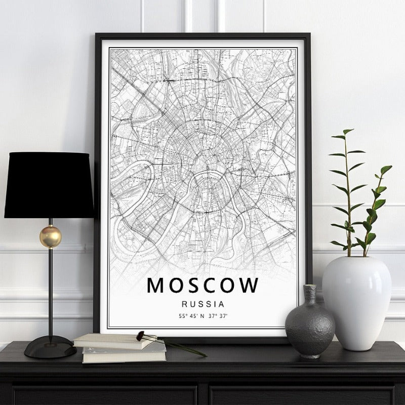 Moscow St Petersburg City Map Russia  - Canvas Wall Art Painting-Original Wall Arts