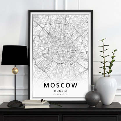 Moscow St Petersburg City Map Russia  - Canvas Wall Art Painting-Original Wall Arts