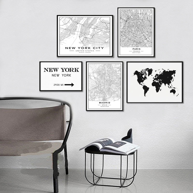 Nordic Minimalist World Famous City Map - Canvas Wall Art Painting-Original Wall Arts