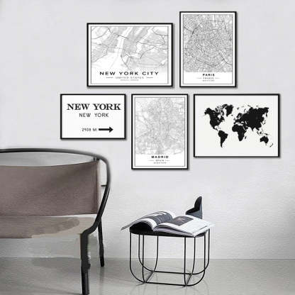 Nordic Minimalist World Famous City Map - Canvas Wall Art Painting-Original Wall Arts