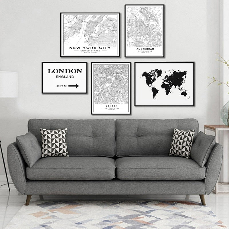 Nordic Minimalist World Famous City Map - Canvas Wall Art Painting-Original Wall Arts