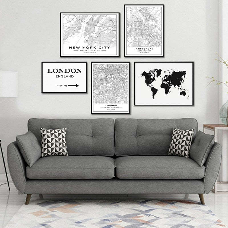 Nordic Minimalist World Famous City Map - Canvas Wall Art Painting-Original Wall Arts