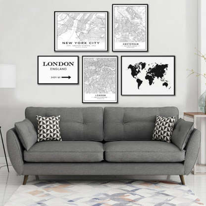Nordic Minimalist World Famous City Map - Canvas Wall Art Painting-Original Wall Arts