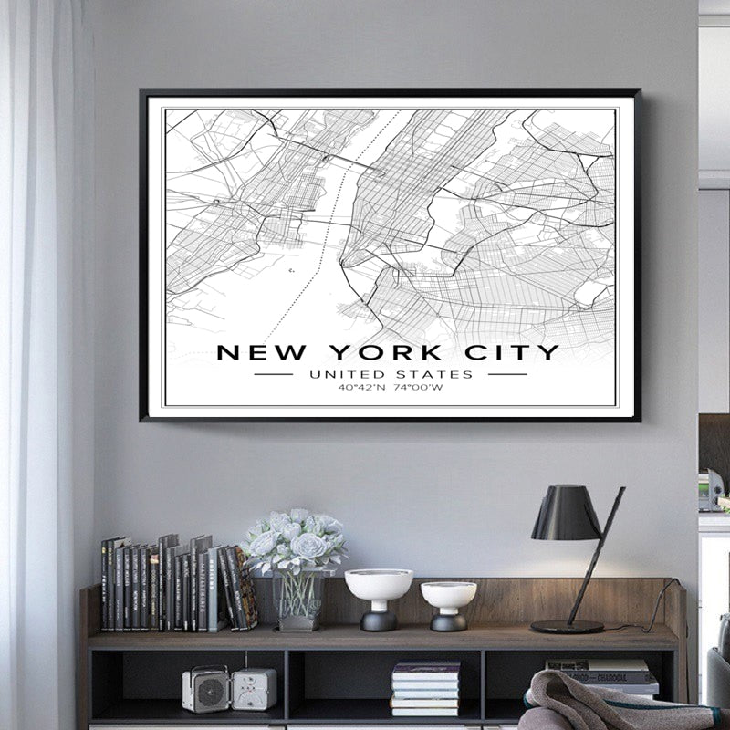 Nordic Minimalist World Famous City Map - Canvas Wall Art Painting-Original Wall Arts