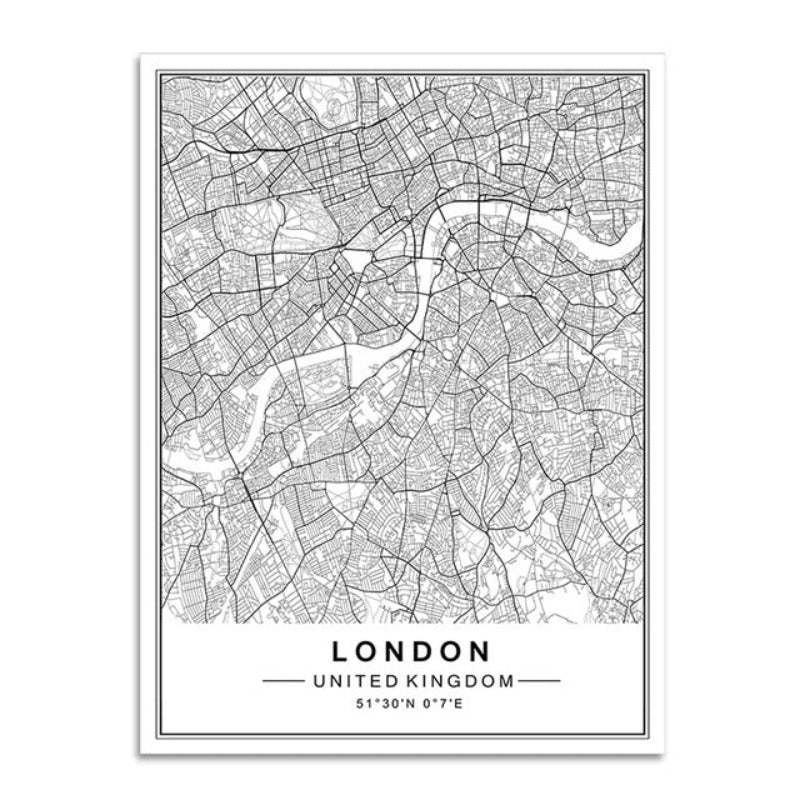 Nordic Minimalist World Famous City Map - Canvas Wall Art Painting-Original Wall Arts