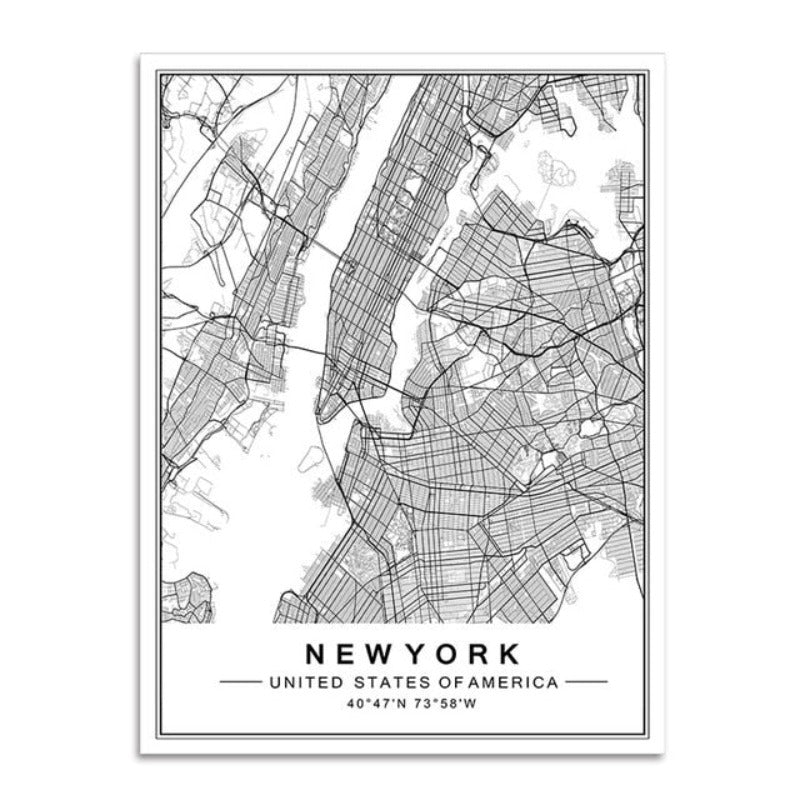 Nordic Minimalist World Famous City Map - Canvas Wall Art Painting-Original Wall Arts