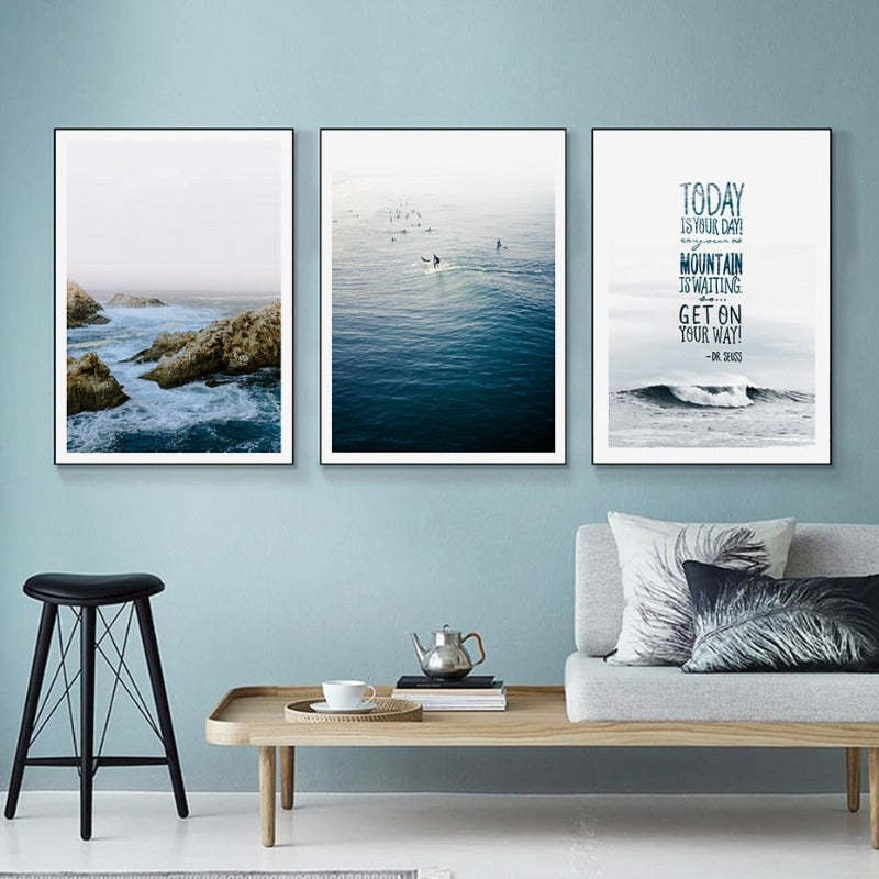 Nordic Sea Wave Scene Wall Art - Canvas Wall Art Painting-Original Wall Arts