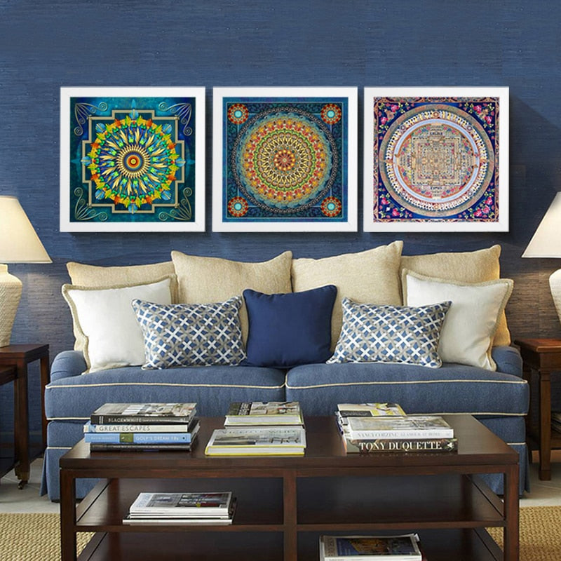 Mandala Ornament Thangka Yoga - Canvas Wall Art Painting-Original Wall Arts