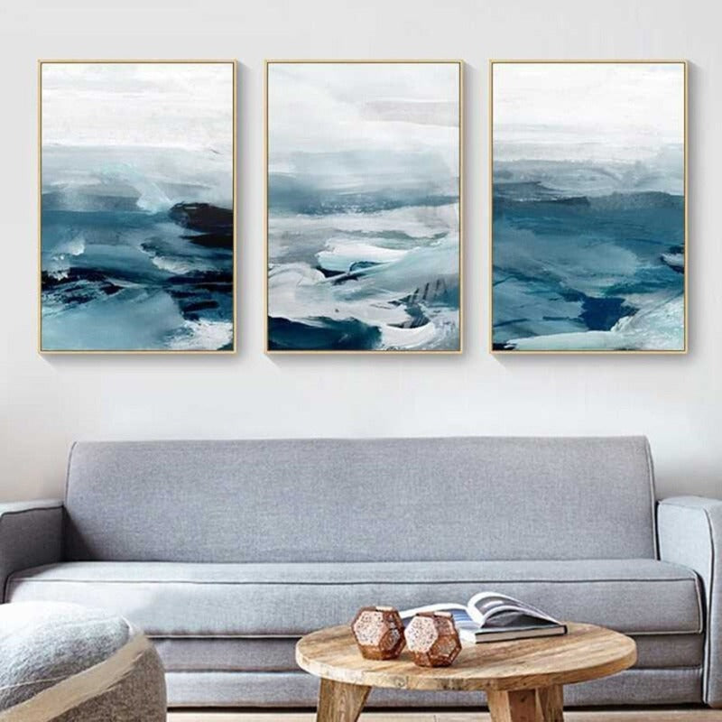 Abstract Landscape Mountain Blue Nordic - Canvas Wall Art Painting-Original Wall Arts