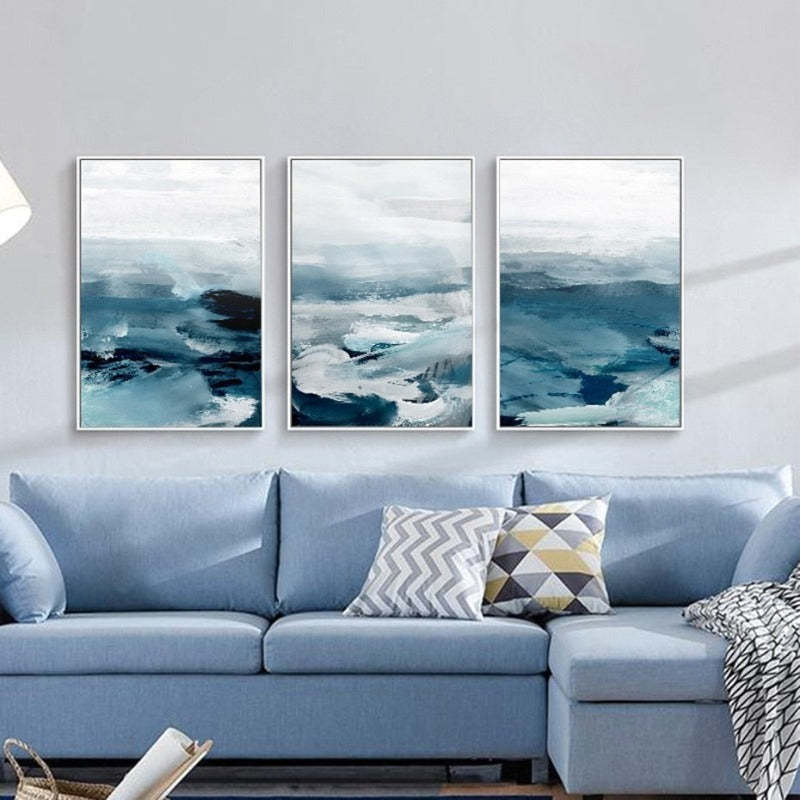 Abstract Landscape Mountain Blue Nordic - Canvas Wall Art Painting-Original Wall Arts