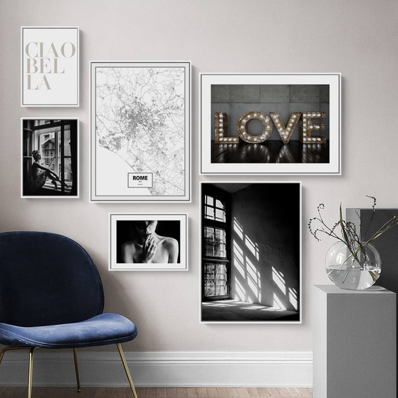 Nordic Scandinavia Interior Designs Love Print Girl - Canvas Wall Art Painting
