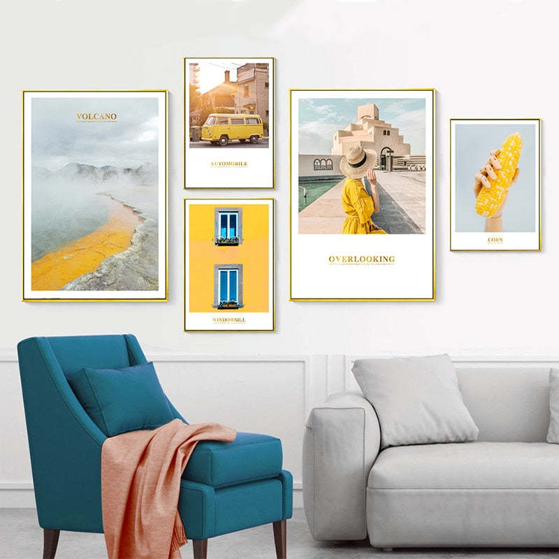Modern Yellow Landscape Wall Art Poster - Canvas Wall Art Painting-Original Wall Arts