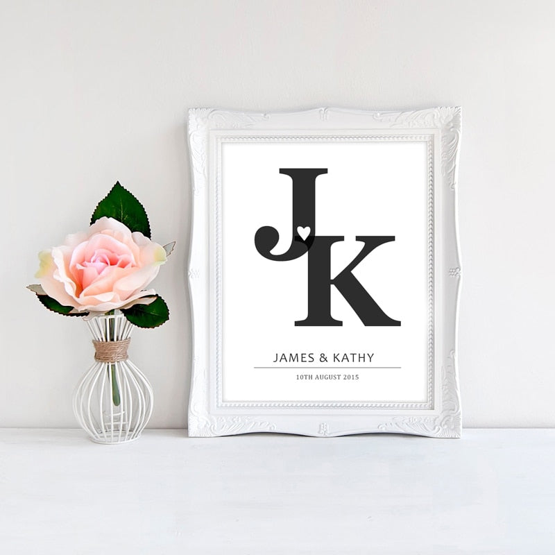 Personalized Initials Print Anniversary - Canvas Wall Art Painting-Original Wall Arts