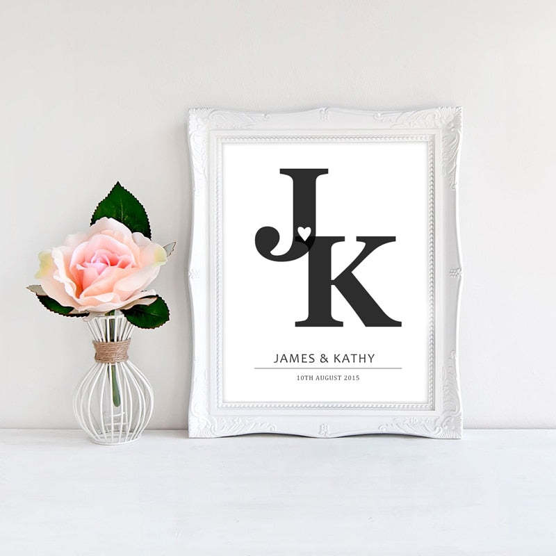 Personalized Initials Print Anniversary - Canvas Wall Art Painting-Original Wall Arts