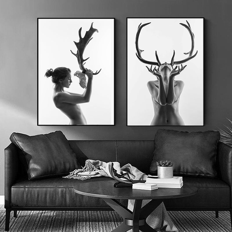 Antlers Women - Canvas Wall Art Paintings