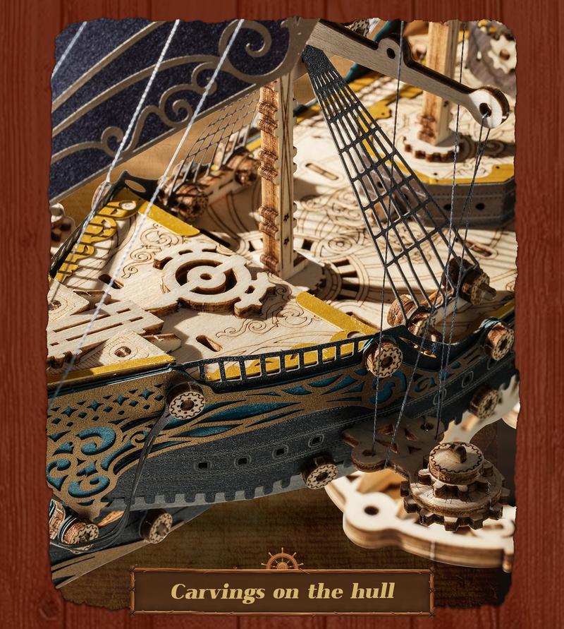 FUNPOLA 3D Wooden Puzzle Pirate Ship Model - Sailing Ship Building Kit, Adventure, Home Decor Display, Creative Gift for Adults and Teens, 518 Precision-Cut Pieces, Mystical Fantasy Galleon, Available in Two Colors