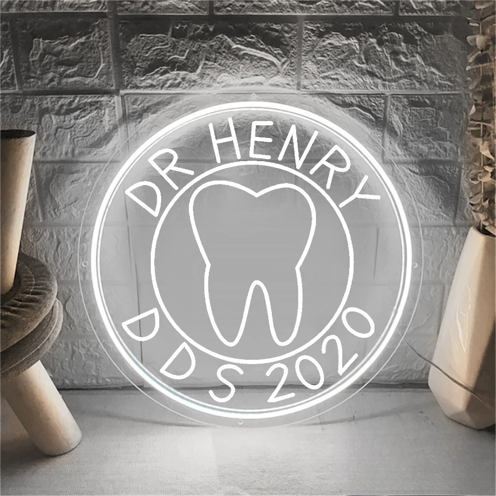 3D Professional Dentist Neon Sign  Personalized Mirror White 30x30 