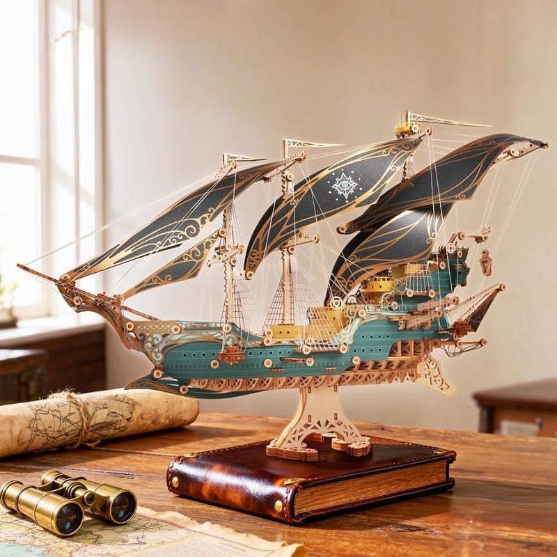 3D Wooden Pirate Ship Puzzle Model Kit With 518 Precision Cut Pieces