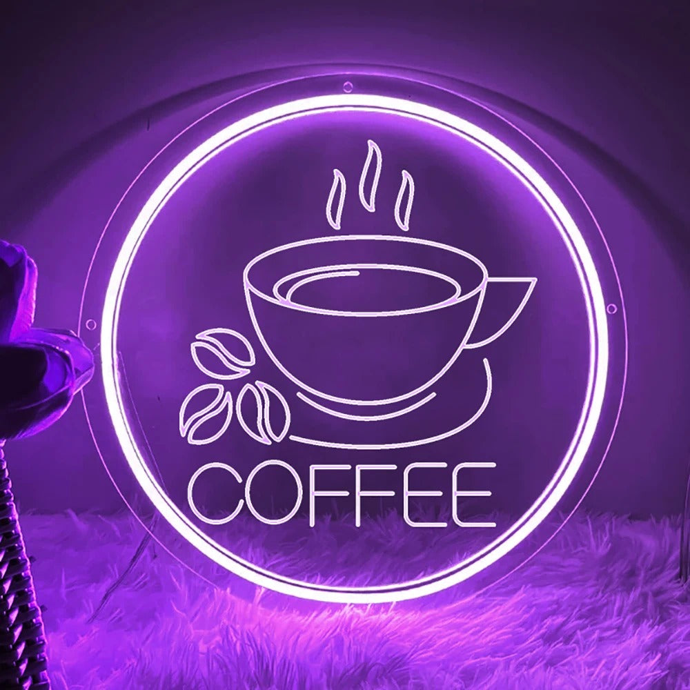 Cafe Ambience Neon Light Sign  Personalized Mirror Purple 30x30 