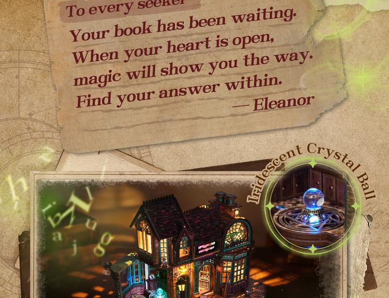 FUNPOLA LED 3D Wooden  Puzzle Magic Bookstore Building Model Kit - DIY Miniature Spellbound Bookshop - 3D Puzzle Architecture Craft Gift for Adults(Standard&Upgraded))