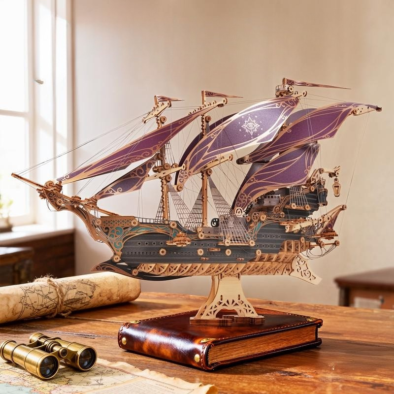 3D Wooden Pirate Ship Puzzle Model Kit With 518 Precision Cut Pieces