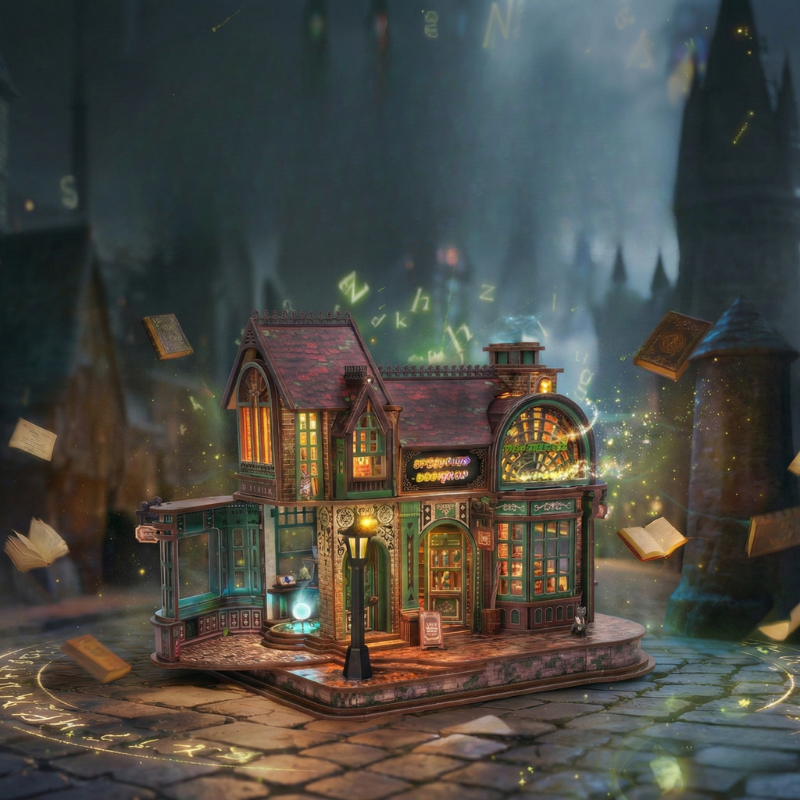 LED 3D Wooden Magic Bookshop Puzzle Model Kit