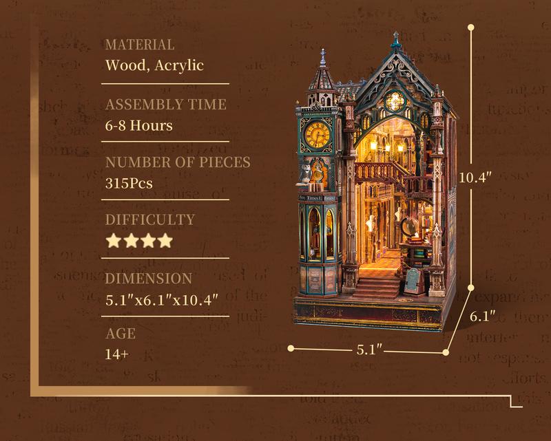 FUNPOLA Magic Library Book Nook Kit &ndash; LED 3D Wood Puzzle with Infinity Mirror &ndash; DIY Bookshelf Decor, Miniature Craft Gift for Kids and Adults