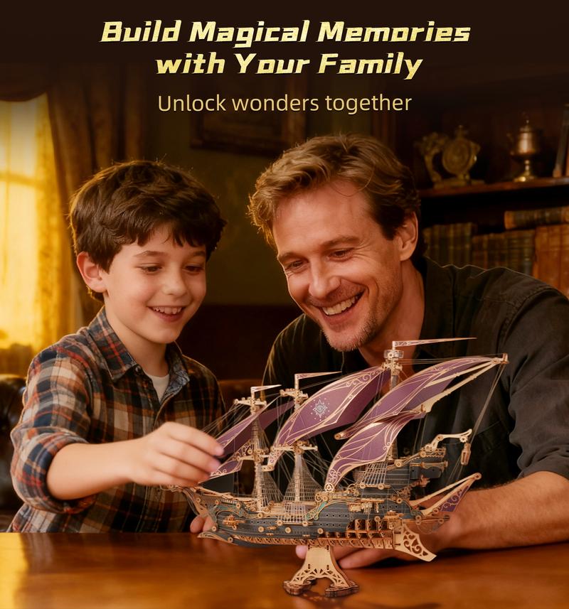 FUNPOLA 3D Wooden Puzzle Pirate Ship Model - Sailing Ship Building Kit, Adventure, Home Decor Display, Creative Gift for Adults and Teens, 518 Precision-Cut Pieces, Mystical Fantasy Galleon, Available in Two Colors