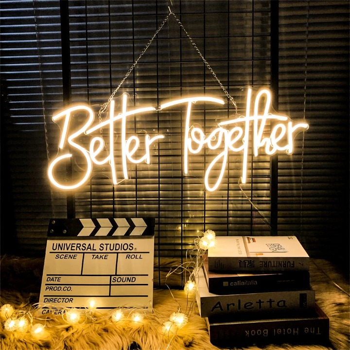 Radiant Mantra Neon Sign Led  Personalized Mirror Yellow Better Together 
