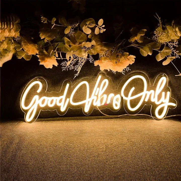Radiant Mantra Neon Sign Led  Personalized Mirror Yellow Good Vibes 