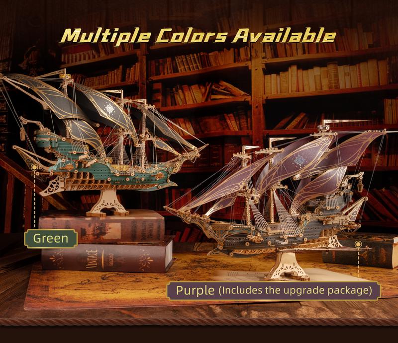 FUNPOLA 3D Wooden Puzzle Pirate Ship Model - Sailing Ship Building Kit, Adventure, Home Decor Display, Creative Gift for Adults and Teens, 518 Precision-Cut Pieces, Mystical Fantasy Galleon, Available in Two Colors