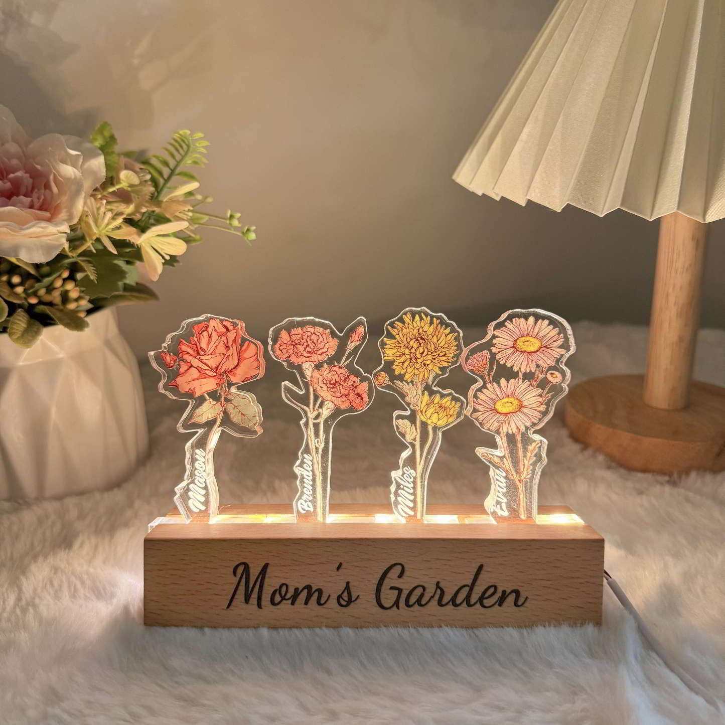 Mothers Day Custom Flower Light Personalized Mirror